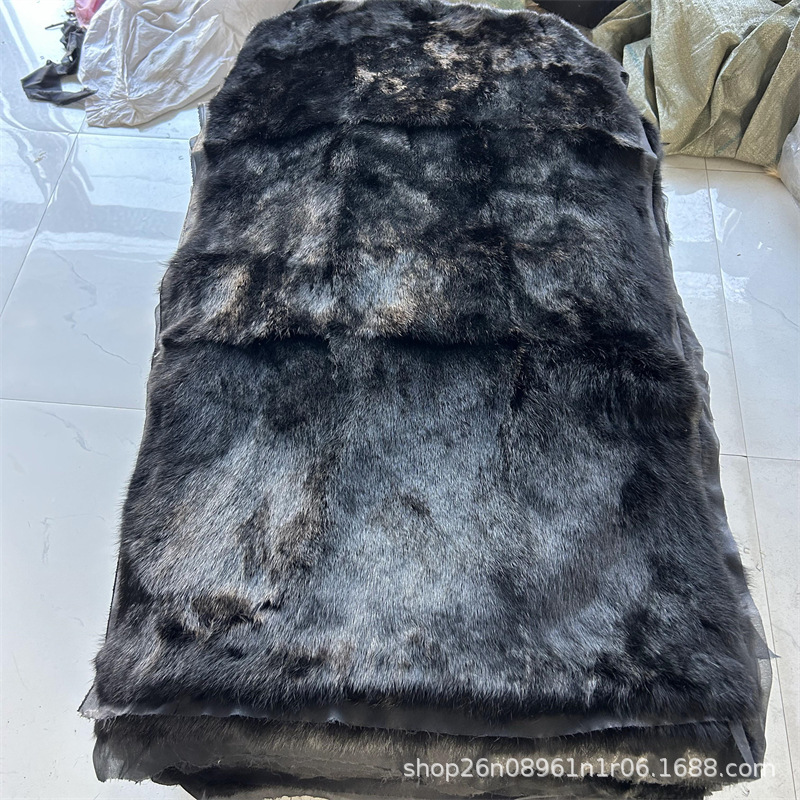 家兔整皮褥子草黄青自然花黑色真毛真皮兔皮毯子坐垫服装内胆鞋帽