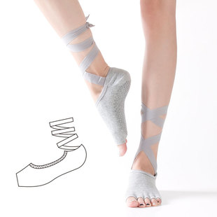 [Ready Stock, Straight Hair] Lace-Up Five-Finger Split-Toe Yoga Socks, Professional Bodhi Non-Slip Socks, Cross-Border Amazon Models
