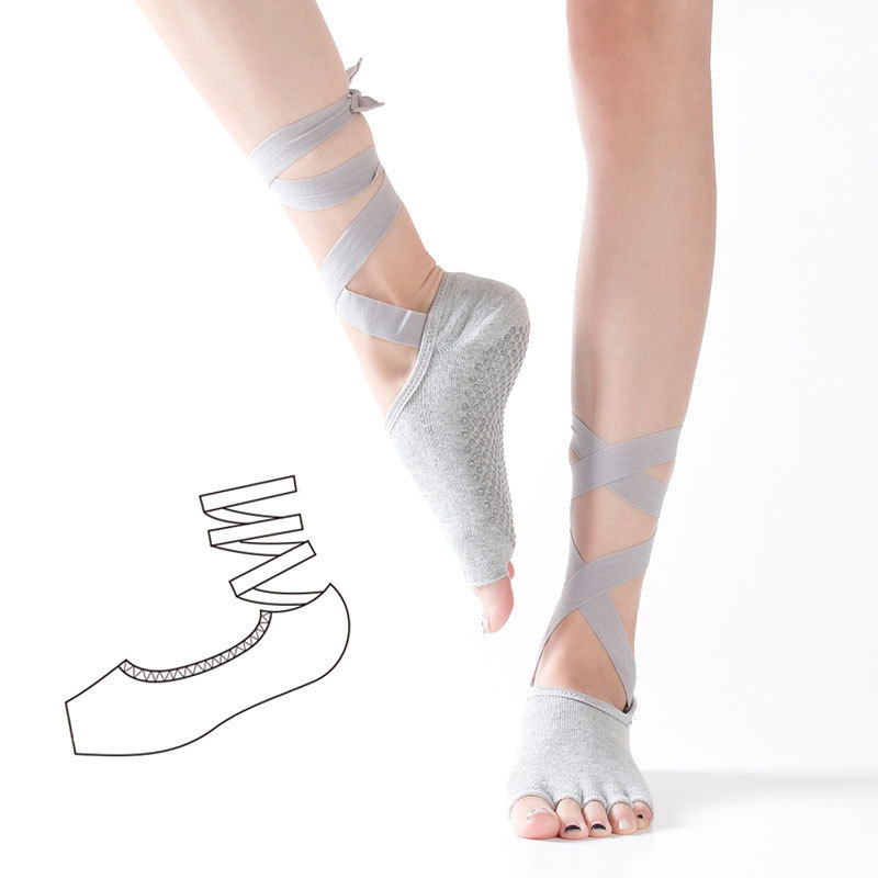 [Ready Stock, Straight Hair] Lace-Up Five-Finger Split-Toe Yoga Socks, Professional Bodhi Non-Slip Socks, Cross-Border Amazon Models