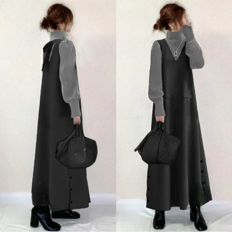 Внешняя торговля европейский и американский стиль женской одежды 2024 осень и зима новый японский свободный сшитое платье с длинными рукавами юбка-буква DRESS