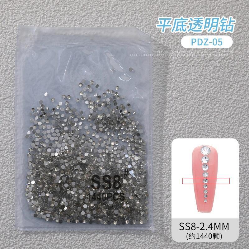1440個のネイルアート用ラウンドダイヤモンド、平底透明ホワイトダイヤモンド、ネイルデコレーション用クリスタルダイヤモンド、星空ネイルアート用ダイヤモンド|undefined