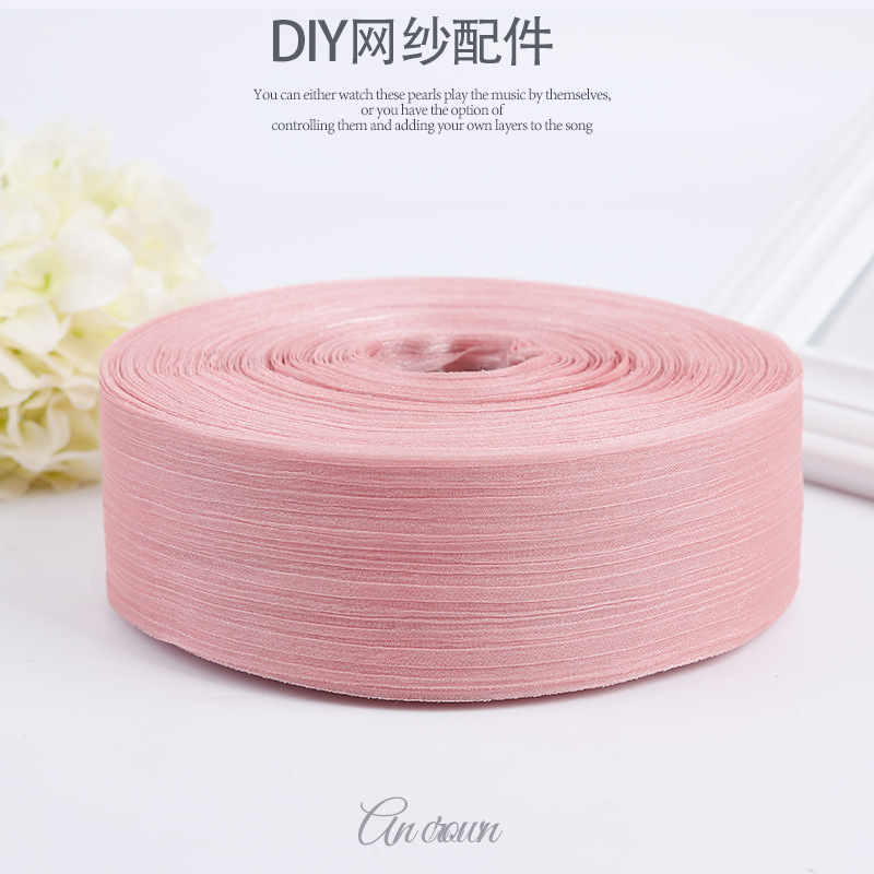 헤어 액세서리 DIY 원사 리본 6CM 폭 50 야드 긴 주름 원사 주름 원사 리본 스노우 원사 주름 원사 도매