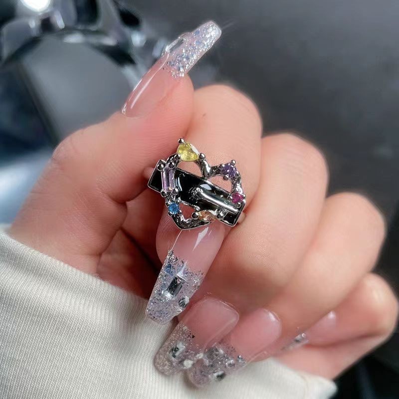 小众设计粉钻锆石甜美ins冷淡风高级感戒指女开口个性不规则爱心|undefined