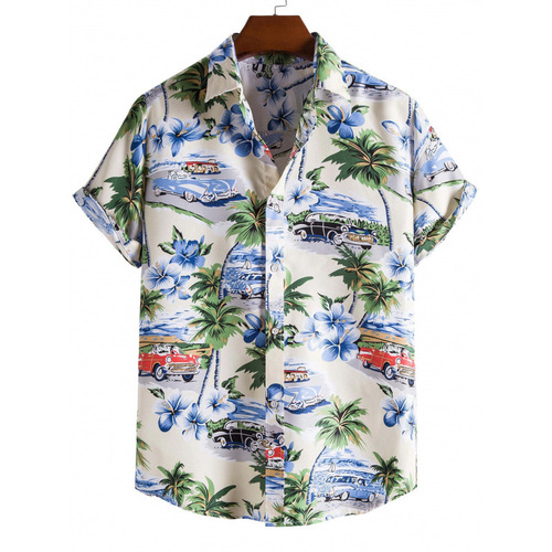 European and American Bestselling Hawaiian Style Men's Short Sleeve Shirts 3D Digital Wholesale