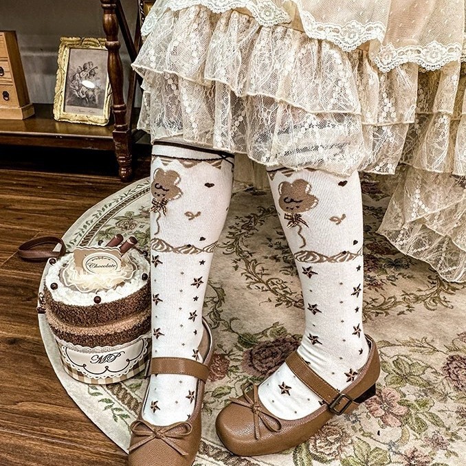 Lolita Cute Cotton Mid-Tube Socks for Women, Sweet Japanese Style, Soft Girl, Versatile, Cute Cartoon Paper Cup Design
