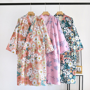 Summer thin cotton gauze nightgown couple Japanese style women's kimono bathrobe cotton pajamas cardigan long nightdress sweat steaming clothes