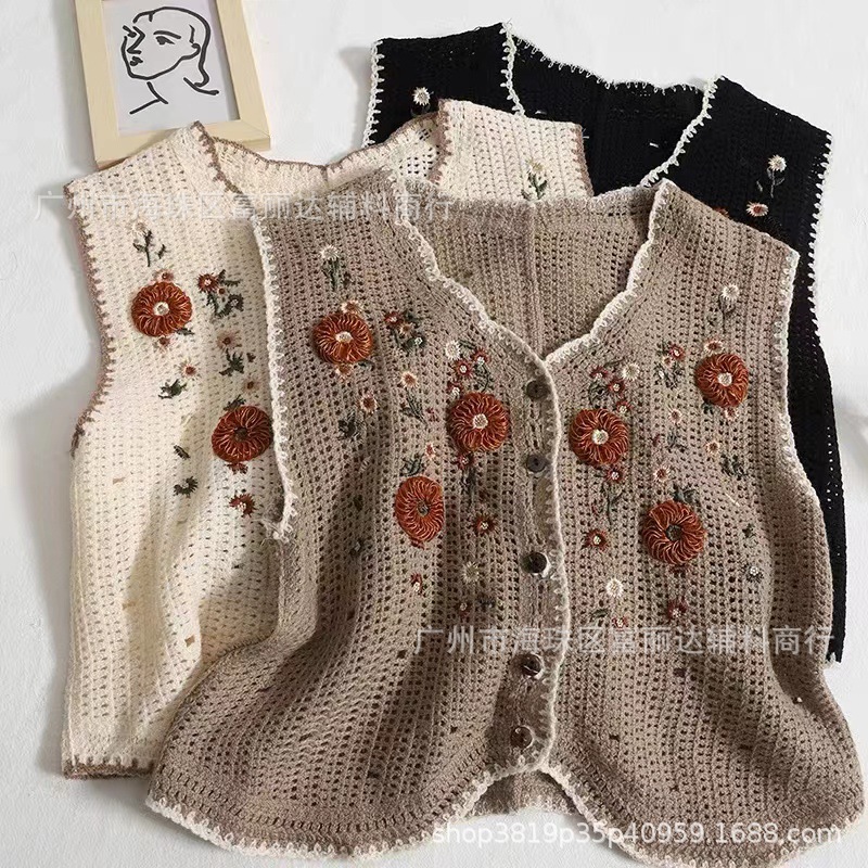 钩花镂空马甲背心女春夏新款法式小众花朵刺绣手钩针织开衫小外套