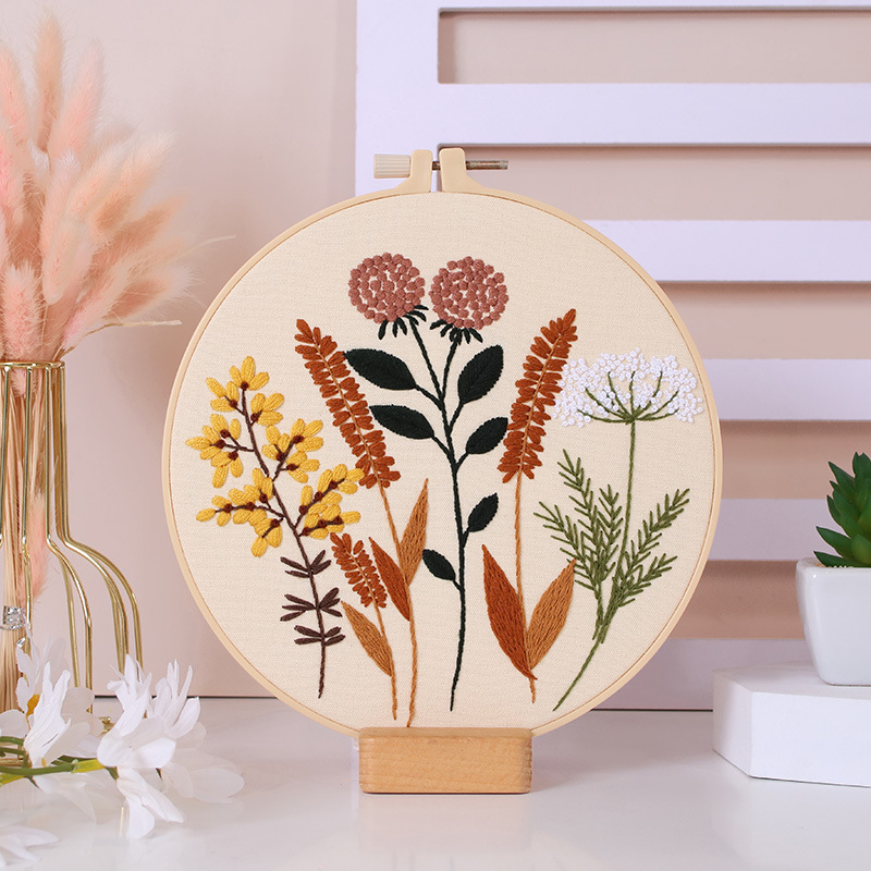 DIY Kit de bordado hecho a mano paquete de material de estilo Europeo tranquilo flores y plantas de tono cálido transfronteriza Inglés Nuevo Original image 10