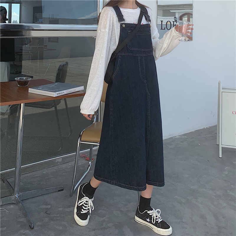デニムサスペンダースカート レディース 夏新作 ゆったり 韓国風 小柄さん向け きれいめワンピース 着痩せ効果 ロングスカート トレンド ins|undefined