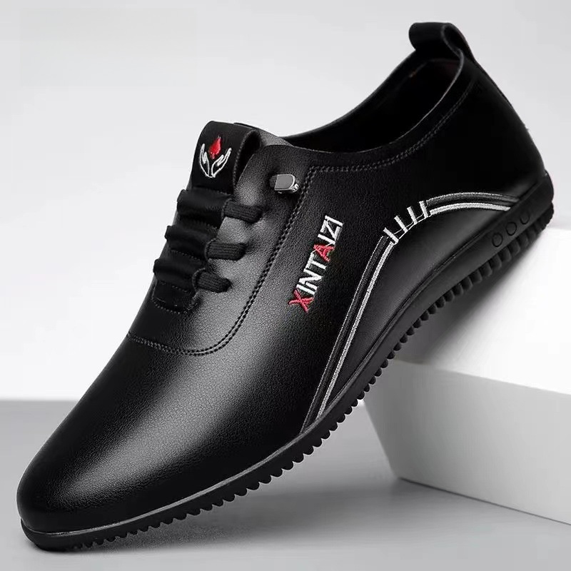 Men's shoes Breathable new all-match leather shoes soft leather small white shoes soft sole non-slip shoes bean men's shoes_voghion.com