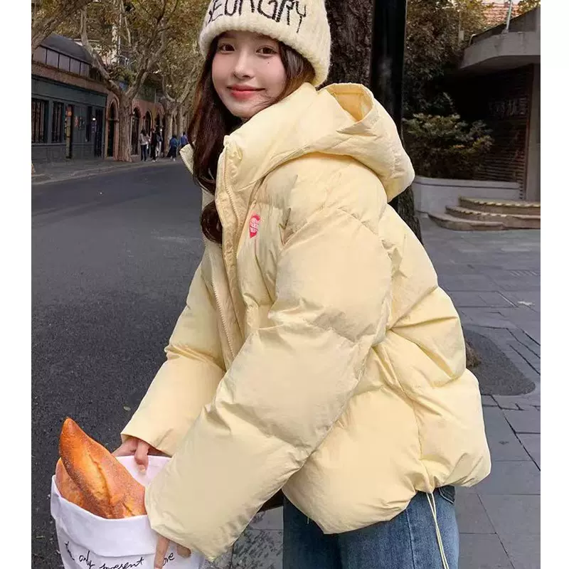 黄色短款羽绒棉服女冬2024新款小个子连帽面包服加厚保暖棉衣袄子