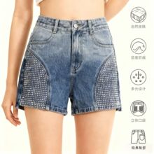 复古做旧亮片牛仔短裤女2025秋季新款潮修身辣妹显瘦包臀短裙批发