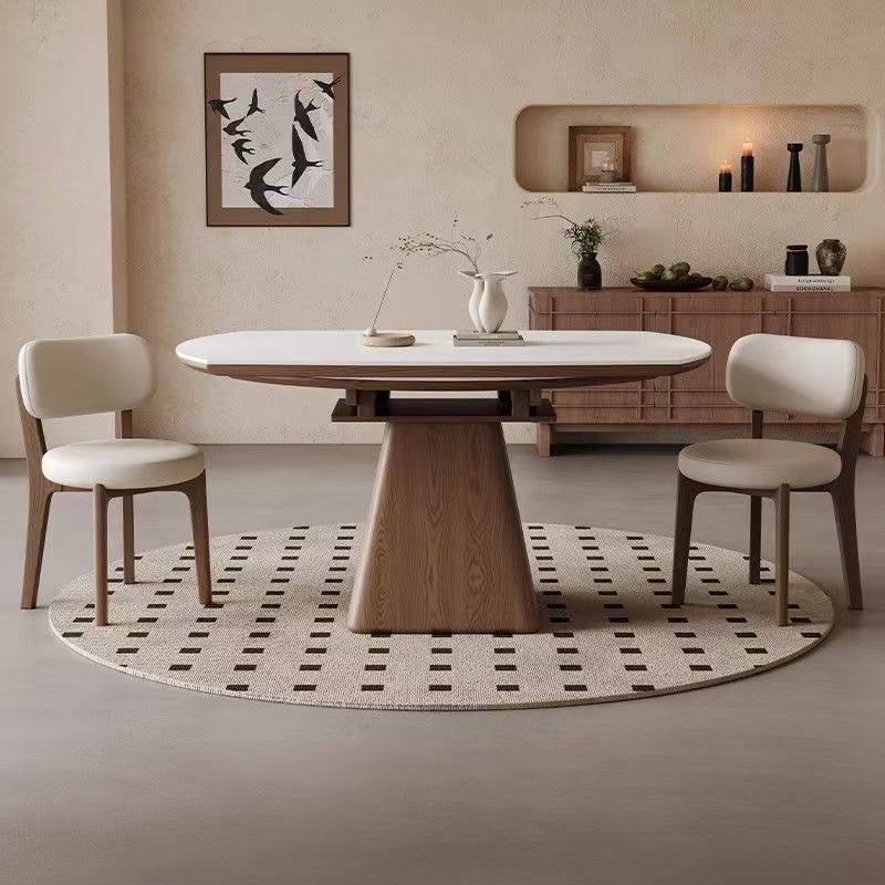 Mesa de comedor de madera sólida de estilo crema medieval mesa redonda de tabla de roca de comedor combinación de mesa redonda telescópica plegable cuadrada mesa redonda variable tipo de casa pequeña