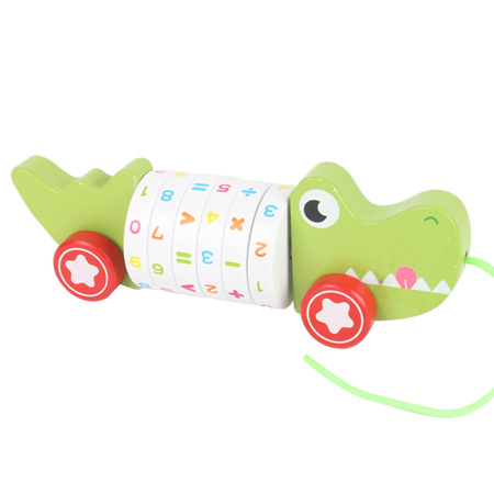 Niños dibujos animados digital cachorro animal remolque coche de madera coche de juguete cachorro de madera cocodrilo remolque juguete