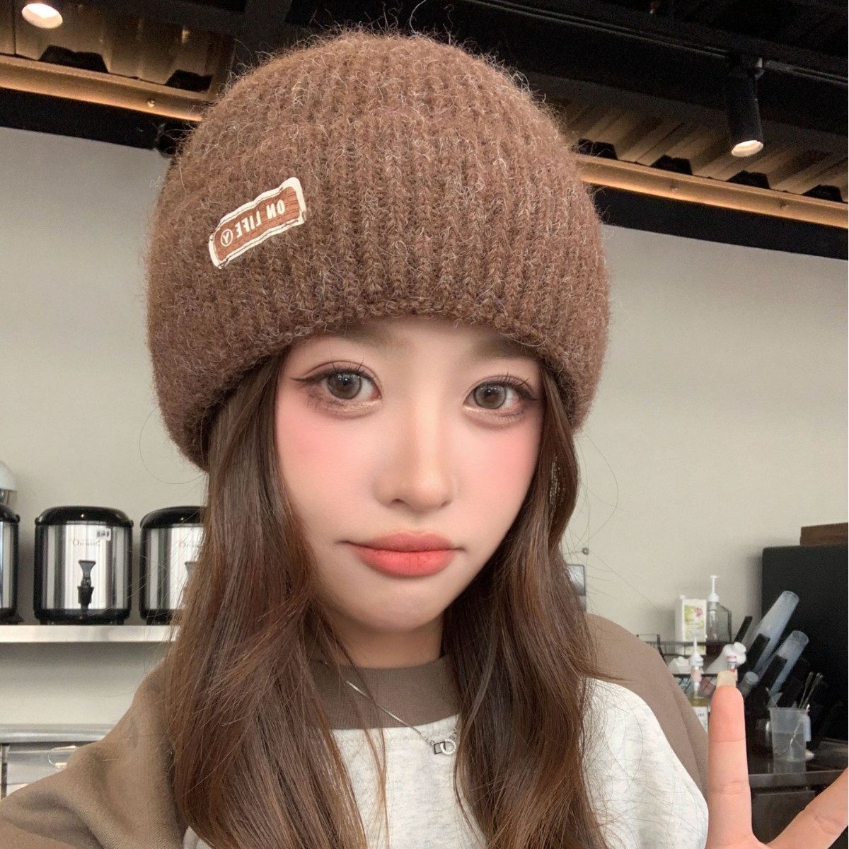 Solid Color Large Head Circumferece Face Slimmig Postpartum Autum Witer Fleece Lied Cold Thick Kitted Hat For_voghion.com