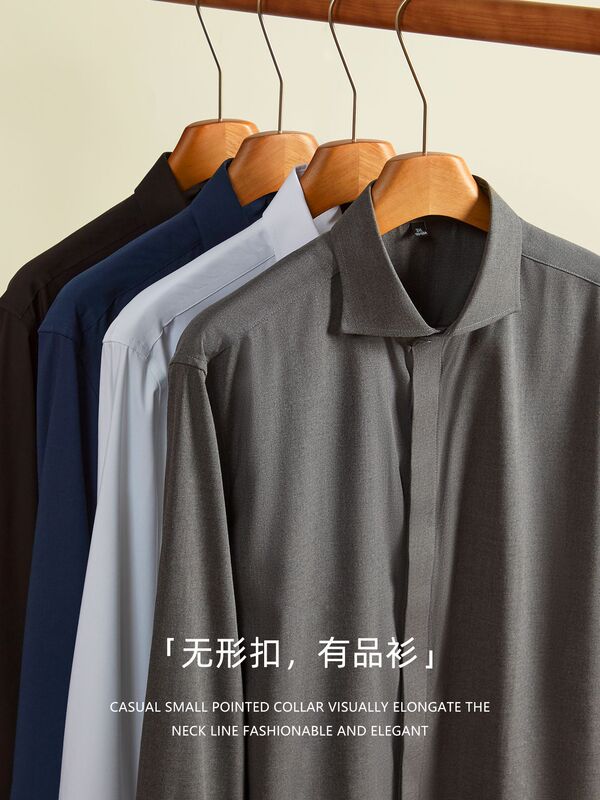 【羊毛X莫代尔】定义级奢纺衬衫长袖男士高端暗门襟商务免烫秋冬|undefined