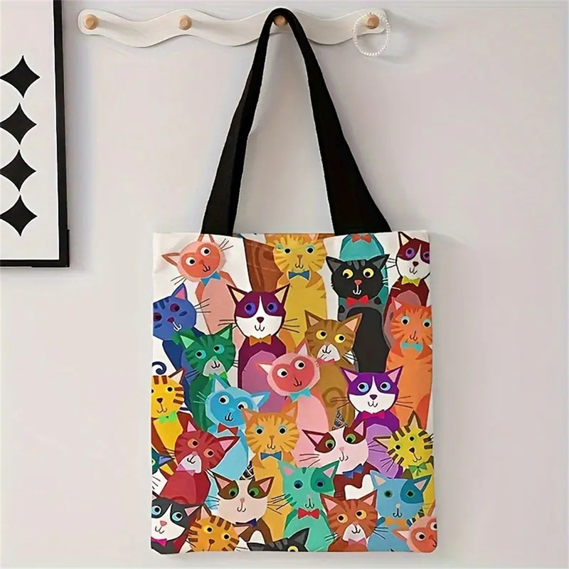 SHEIN Cross Border TEMU Hand Painted Cartoon Cat Print Tote Bag Canvas Bag Women Shoulder Bag Shopping Bag SHEIN Cross Border TEMU Hand Painted Cartoon Cat Print Tote Bag Canvas Bag Women Shoulder Bag Shopping Bag