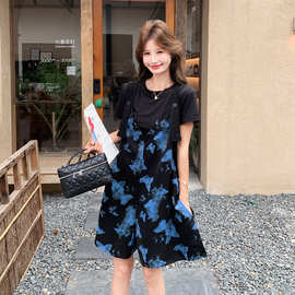 黑色独特设计感蝴蝶印花背带裤女小个子女2026夏季新款时尚连身裤
