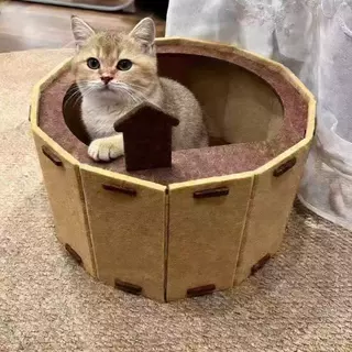 猫窝夏日温泉窝猫泡面桶宠物窝毛毡猫窝猫抓板猫玩具窝封闭式钻洞