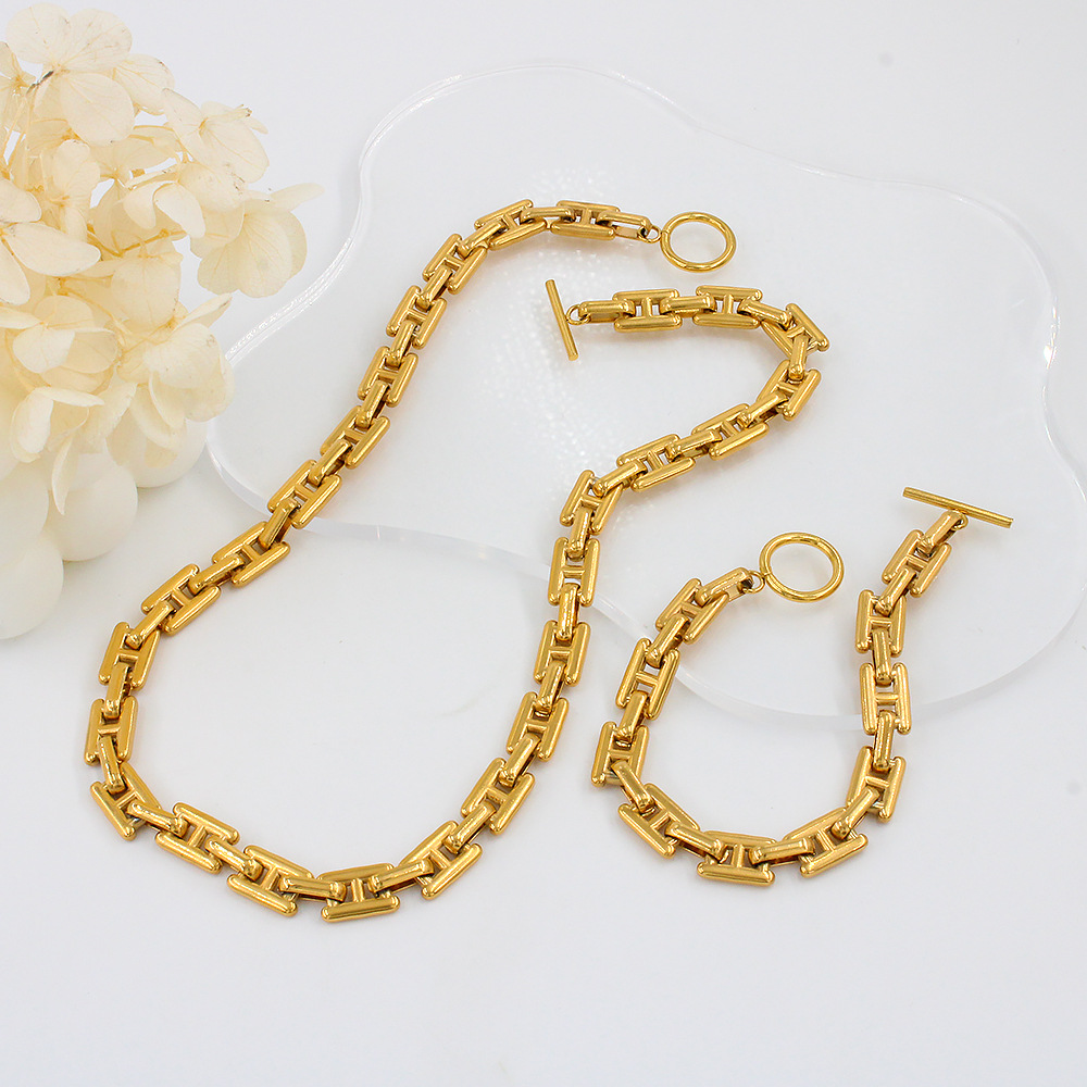 Hip-Hop Geometric Titanium Steel Plating Womenu0027S Bracelets Necklace