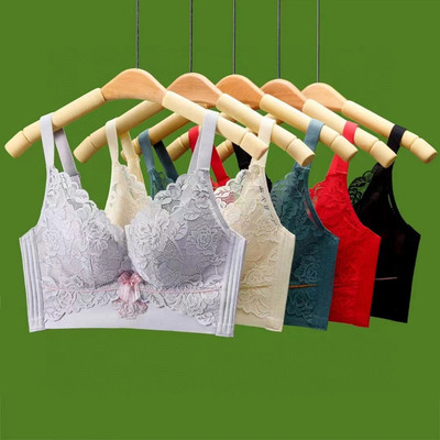 New products Gather Adjustment type Widen Side closing Wireless Embroidery Lace Underwear comfortable latex Bras suit