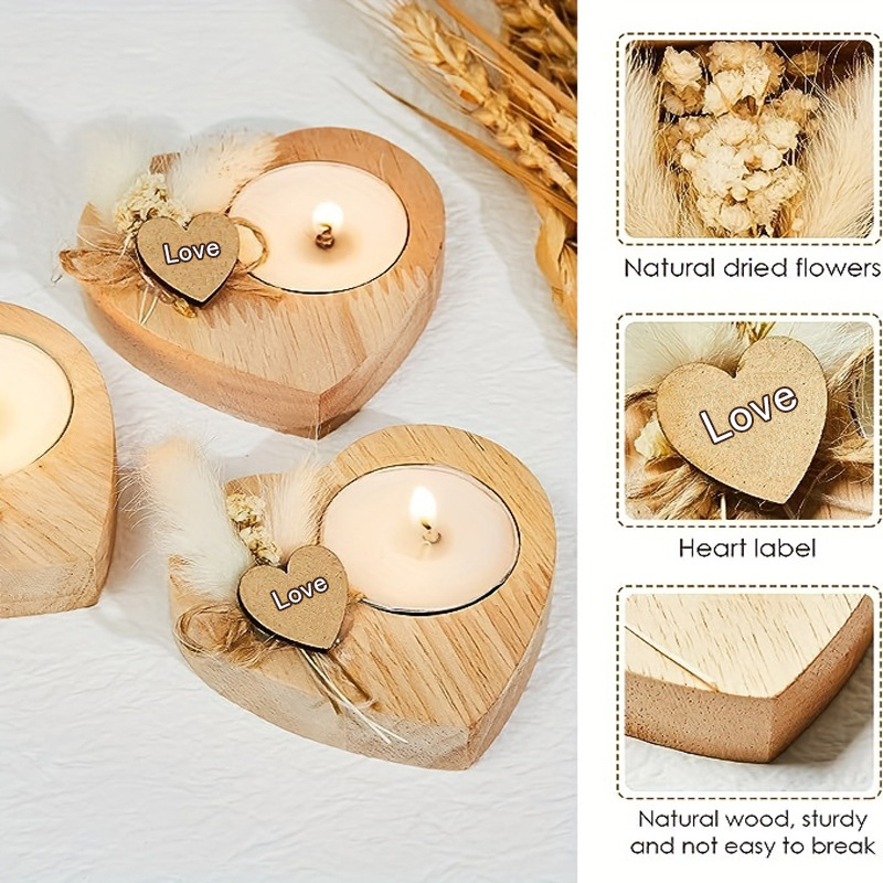 1 Piece Quantity Valentine'S Day Thanksgiving Romantic Dried Flower Heart Shape Wood Paraffin