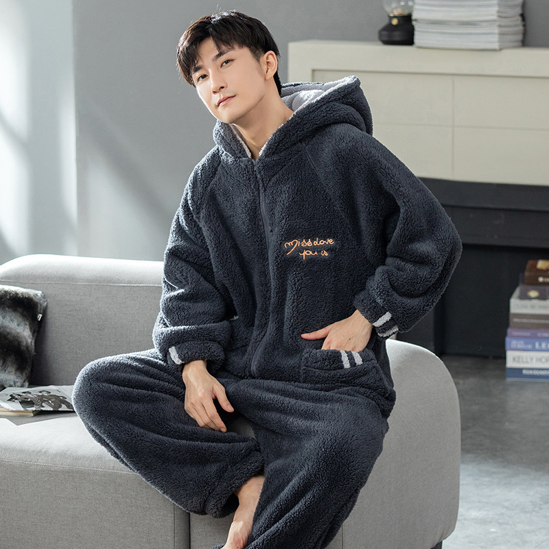 New One-piece Pajamas Men's One-piece Autumn and Winter Flannel Full-body Youth Adult Thickened Warm Home Clothes New One-piece Pajamas Men's One-piece Autumn and Winter Flannel Full-body Youth Adult Thickened Warm Home Clothes