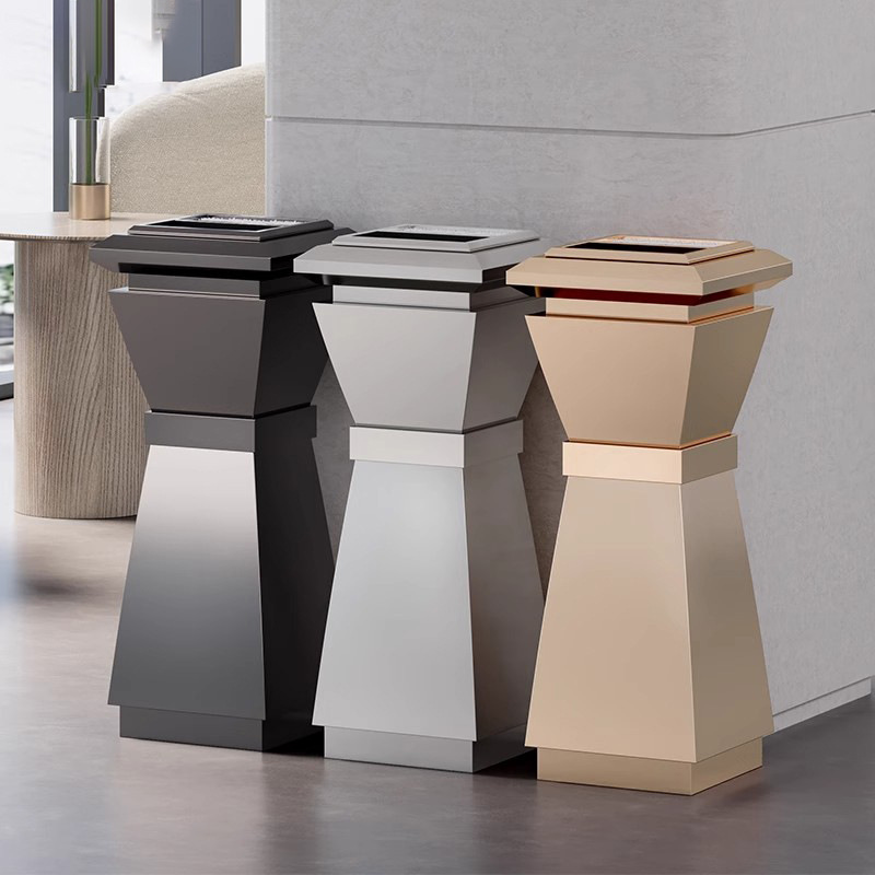 Hotel Trash Can Lobby Vertical Stainless Steel with Ashtray Corridor Aisle Hotel High-End Club Hall Dedicated