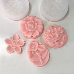 圓形掛牌百合花桃花虞美人花朵水晶滴膠掛件石膏香薰蠟燭硅膠模具