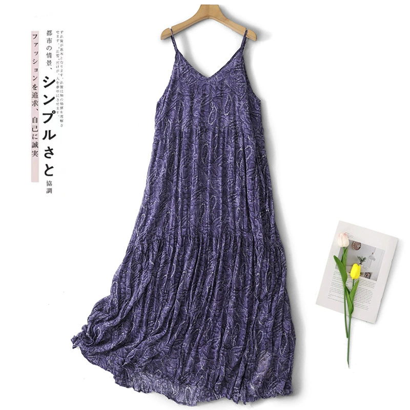 2025 новый летний стиль художественный принт свободное повседневное платье средней длины на бретелях для женщин в стиле отпуска