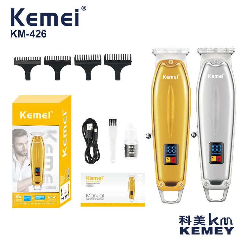 Kemei cortadora eléctrica KM-426 transfronteriza nuevo cuerpo de metal LED LCD pantalla digital cabeza de aceite Clipper cortadora de pelo