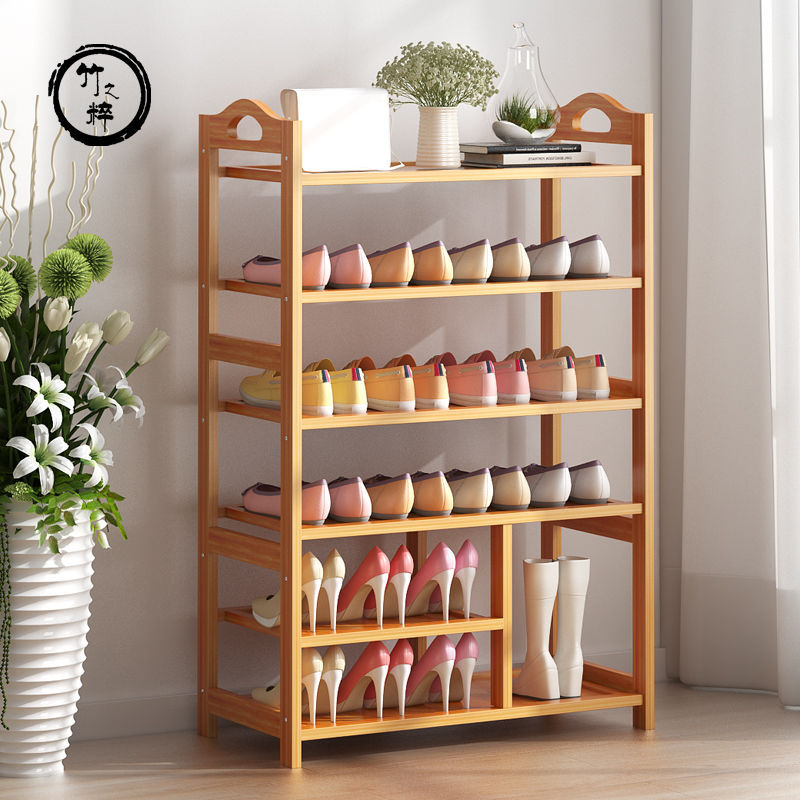 Zapateros de bambú, zapateros domésticos simples de varias capas, zapateros, zapateros, cabezas de madera no maciza, estantes de almacenamiento de dormitorios ensamblados en la puerta