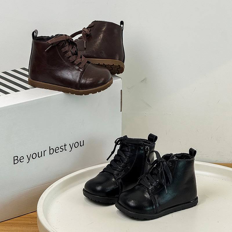 2025 Autumn/Winter New Girls' Fashion Short Boots Korean Style Princess Mid-Cut Leather Boots Children's Shoes Wholesale