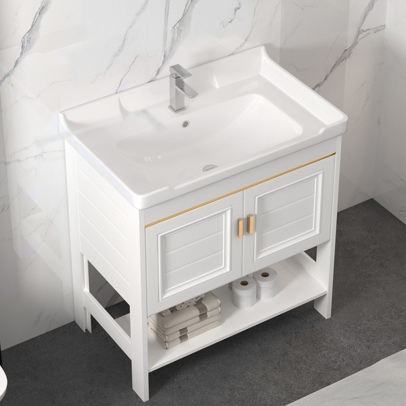 Floor Wash Basin cabinet combination space aluminum bathroom cabinet wash basin small apartment bathroom wash basin pool light luxury