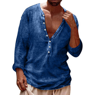 New men's long sleeved 7-button T-shirt top in casual plus s