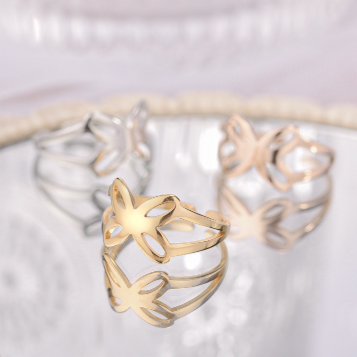 Creative Simple Titanium Steel Butterfly Ring Jewelry Wholesale