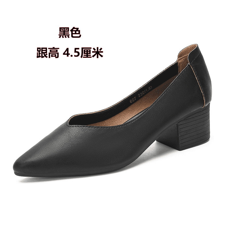 软皮单鞋粗跟2025新款百搭仙女风瓢鞋浅口中跟妈妈女鞋奶奶鞋百搭|undefined