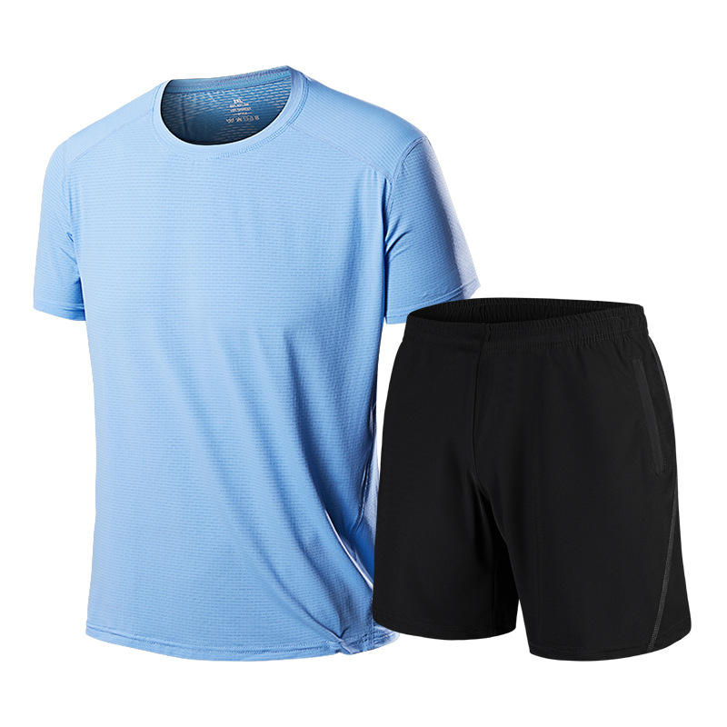 Traje deportivo de seda de hielo de verano de talla extra grande para hombre camiseta fina de manga corta pantalones cortos Casual transpirable hermoso traje de dos piezas transfronterizo