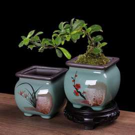 多肉老桩花盆正方形蝴蝶兰绿植盆创意手工紫砂复古菖蒲文竹盆栽盆