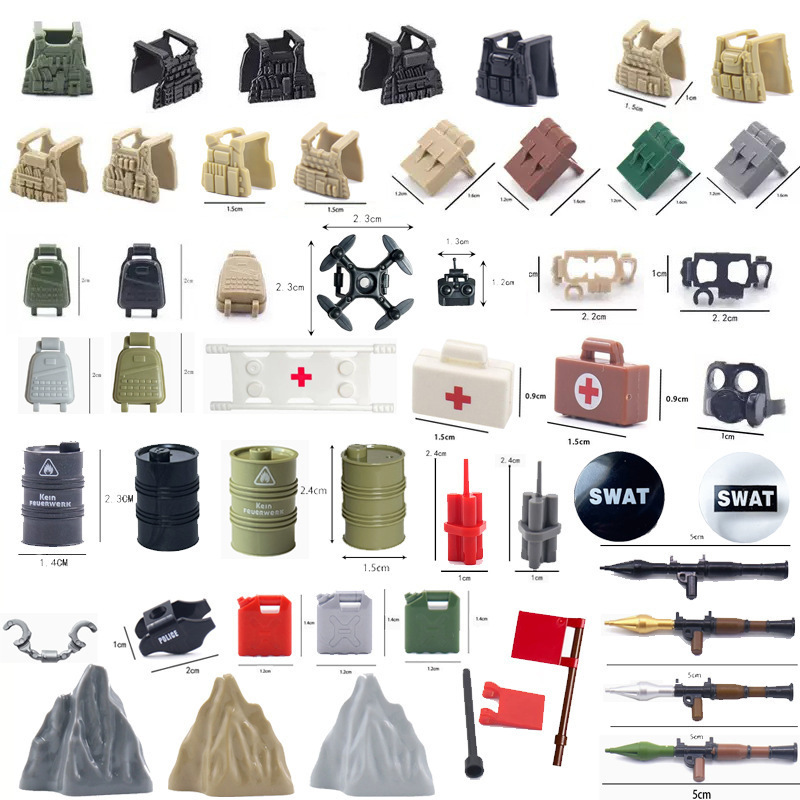 Moc Military Building Block Accessories Shield Oil Drum Police Dog Rocket Launcher Stretcher Backpack Jungle Terrain Set Combat Equipment Moc Military Building Block Accessories Shield Oil Drum Police Dog Rocket Launcher Stretcher Backpack Jungle Terrain Set Combat Equipment