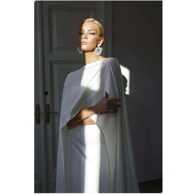 Демисезонное длинное белое одеяние для невесты, тонкое платье, плащ,round collar