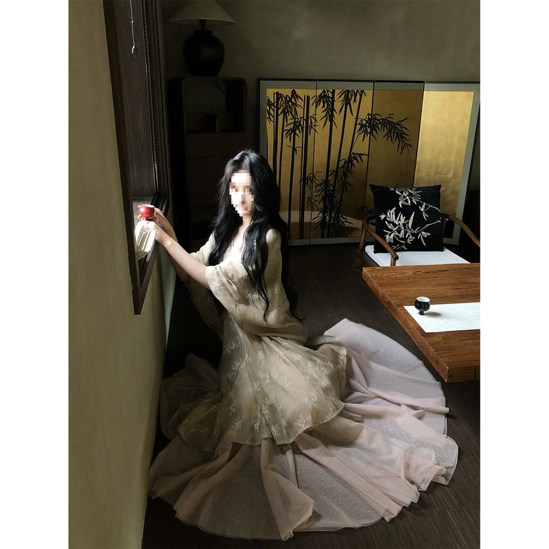 跨境Youwei 夏天巨看连衣裙女夏季薄新中式禅意风碎花长裙子|undefined