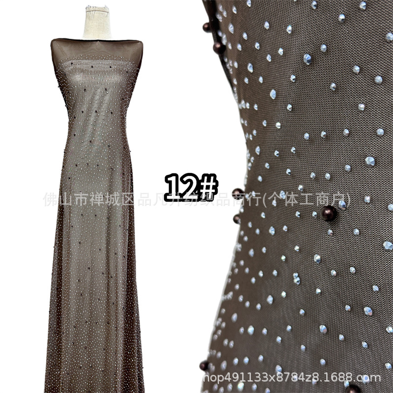 Nuevo full sky star perla caliente tela de malla de perla multicolor mano clavado cuentas para el pecho vestido de noche tela de boda