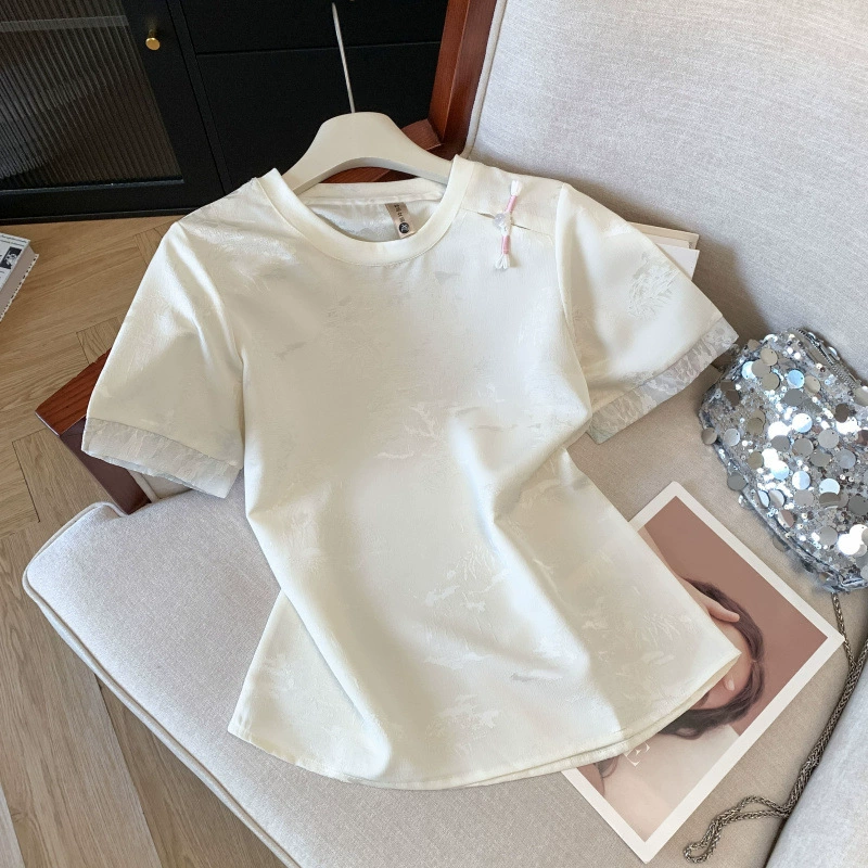 Летняя женская шелковая рубашка с короткими рукавами в китайском стиле, новинка 2025 года, модная универсальная жаккардовая рубашка из тутового шелка, новая женская рубашка в китайском стиле