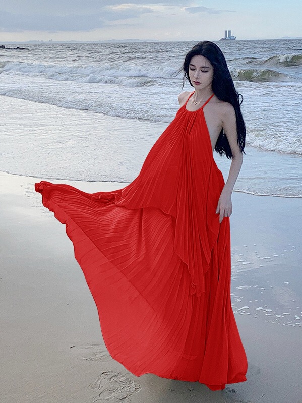 in stock Real Shot Seaside Holiday Dress Atmosphere Photograph Goddess Wearing Big Swing Elegant Fairy Dress