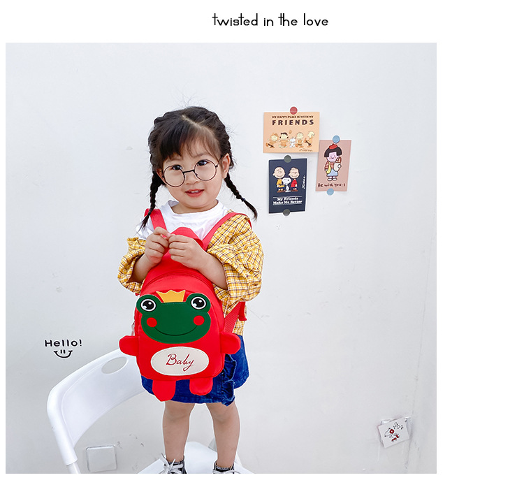 Kindergarten schoolbag for children, boys and girls, 1-3-5 years old, anti-wandering rope, cute frog, double-shoulder baby small backpack undefined