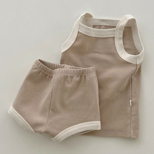 Korean style summer infant and toddler set baby cotton suspenders cool vest tops covered pants children's comfortable home clothes