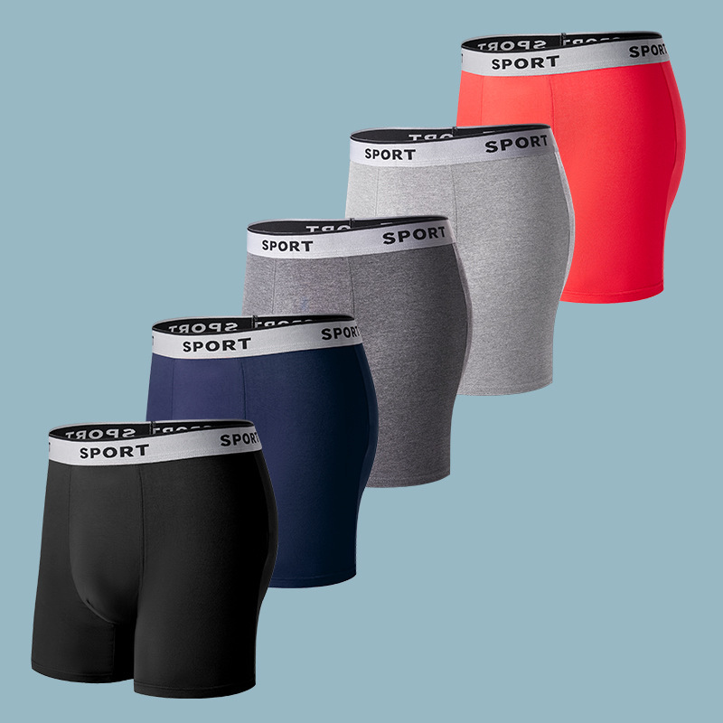 Underwear Men's Mid-waist Youth Sports Shorts New Long Leg Breathable Leg-free Comfortable Solid Color Men's Boxer Shorts