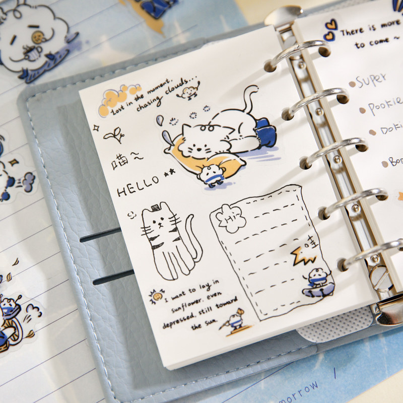 Papel Sr. Bolsa de pegatinas, zapatos de lluvia para gatos y perros, serie de líneas lindas, decoración de tela de mano, bolsas de pegatinas de película cortadas