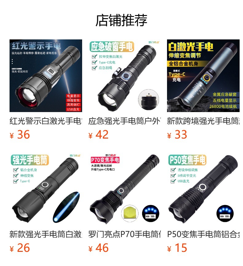 White Laser Zoom Long-Range Strong Light Flashlight with Display Screen, Rechargeable, Ultra-Bright, Large Floodlight, Fill Light for Outdoor Photography